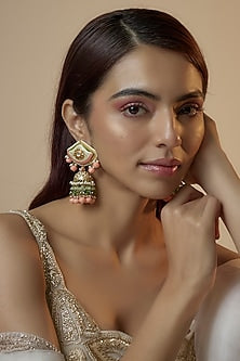 Gold Finish Kundan Polki & Pearl Dangler Earrings