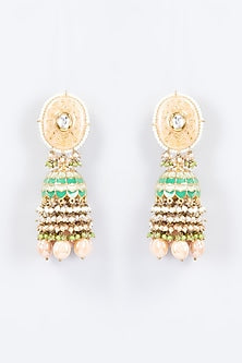 Gold Finish Kundan Polki & Natural Stone Meenakari Dangler Earrings