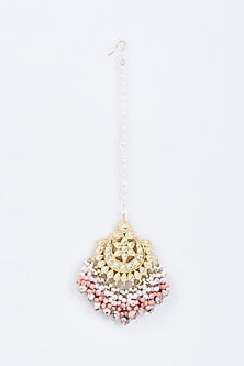 Gold Finish Kundan Polki & Natural Stone Meenakari Maang Tikka