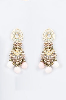 Gold Finish Kundan Polki & Natural Stone Meenakari Dangler Earrings