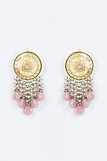 Gold Finish Kundan Polki & Natural Stone Meenakari Dangler Earrings