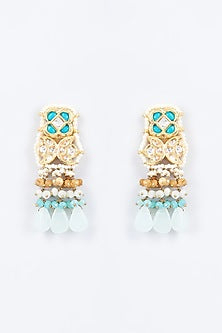 Gold Finish Kundan Polki & Natural Stone Meenakari Dangler Earrings
