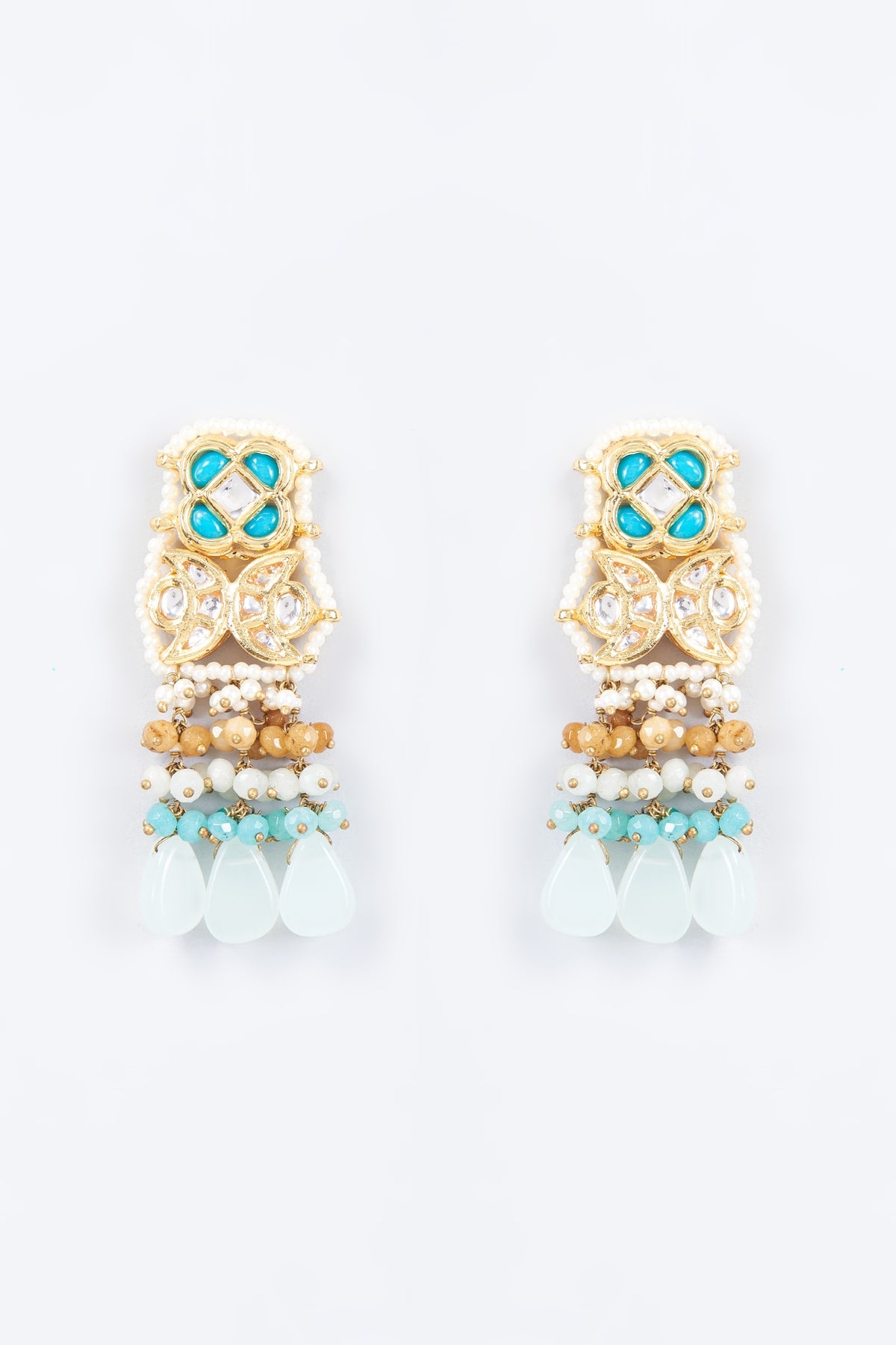 Gold Finish Kundan Polki & Natural Stone Meenakari Dangler Earrings