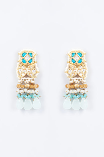 Gold Finish Kundan Polki & Natural Stone Meenakari Dangler Earrings