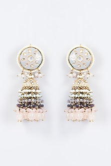 Gold Finish Kundan Polki & Natural Stone Meenakari Dangler Earrings
