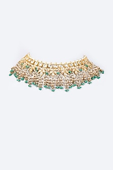Gold Finish Kundan Polki & Moonstone Meenakari Choker Necklace