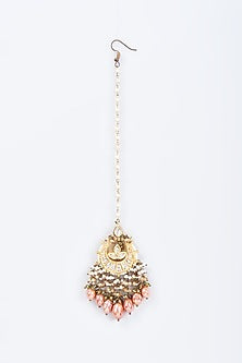 Gold Finish Kundan Polki & Natural Stone Meenakari Maang Tikka