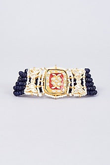 Gold Finish Kundan Polki & Natural Stone Meenakari Bracelet