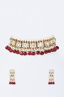 Gold Finish Ruby & Emerald Choker Necklace Set