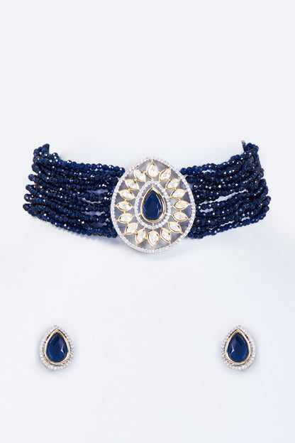 Gold Finish Ruby & Emerald Choker Necklace Set