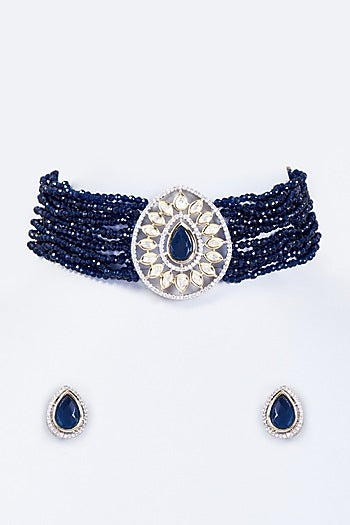 Gold Finish Ruby & Emerald Choker Necklace Set