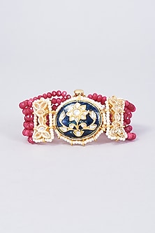 Gold Finish Kundan Polki & Natural Stone Meenakari Bracelet