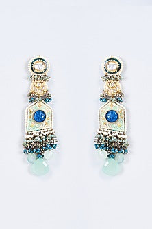 Gold Finish Kundan Polki & Pearl Meenakari Dangler Earrings
