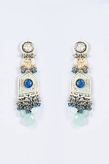 Gold Finish Kundan Polki & Pearl Meenakari Dangler Earrings