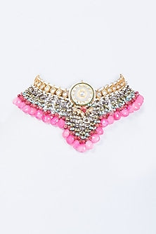 Gold Finish Kundan Polki & Moonstone Meenakari Choker Necklace