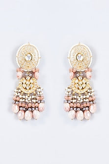 Gold Finish Kundan Polki & Pearl Meenakari Dangler Earrings