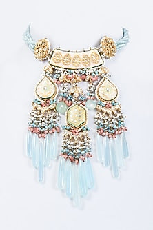 Gold Finish Jade & Moonstone Meenakari Long Necklace
