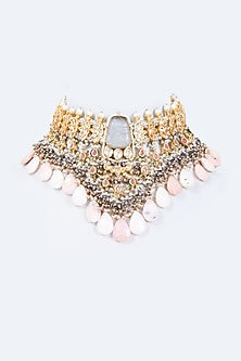 Gold Finish Jade & Moonstone Meenakari Necklace