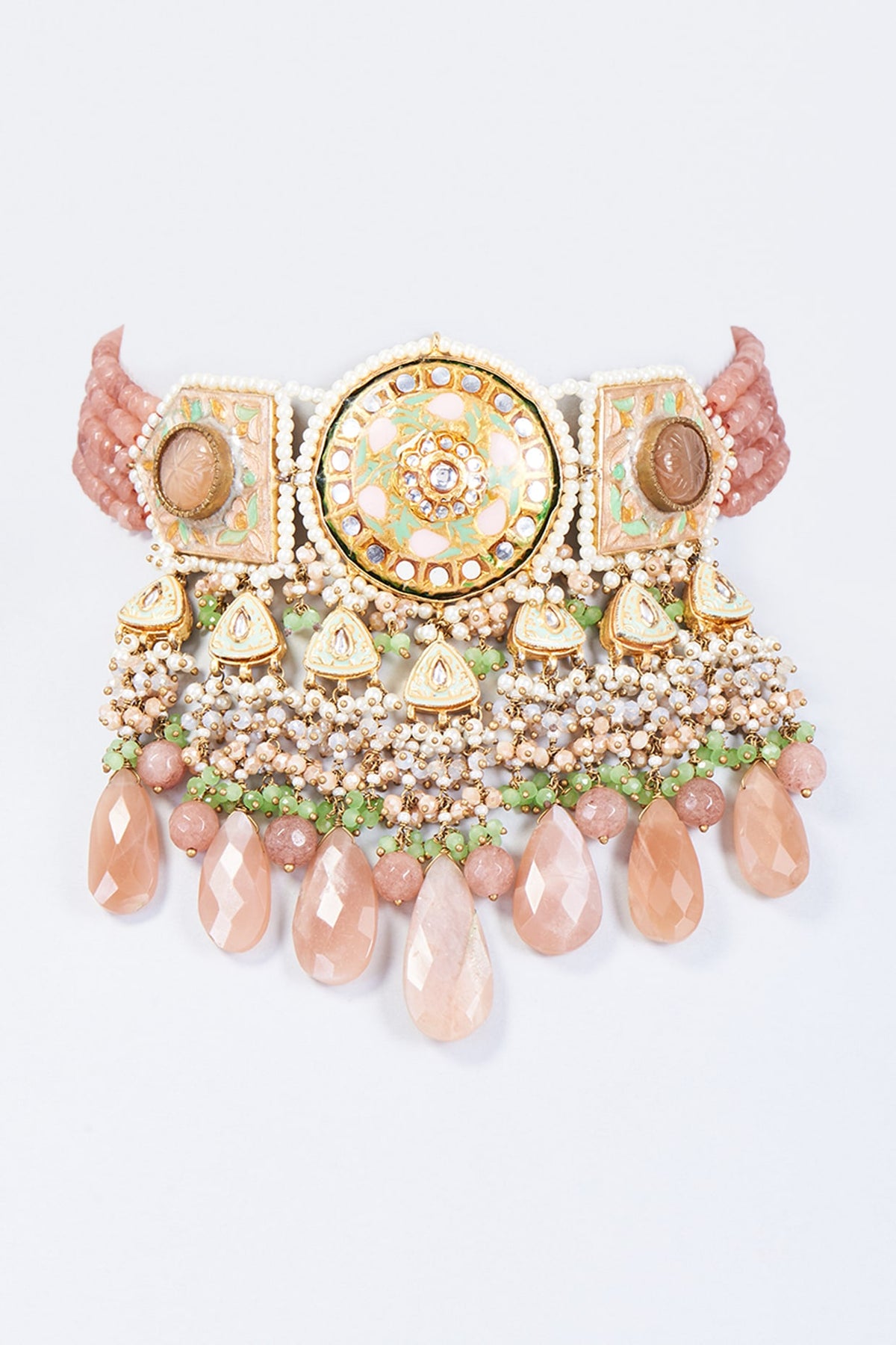 Gold Finish Jade & Moonstone Meenakari Choker Necklace