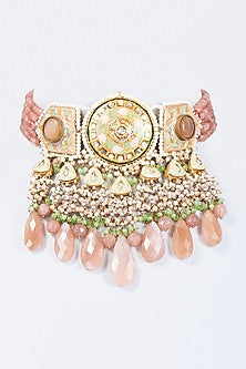 Gold Finish Jade & Moonstone Meenakari Choker Necklace