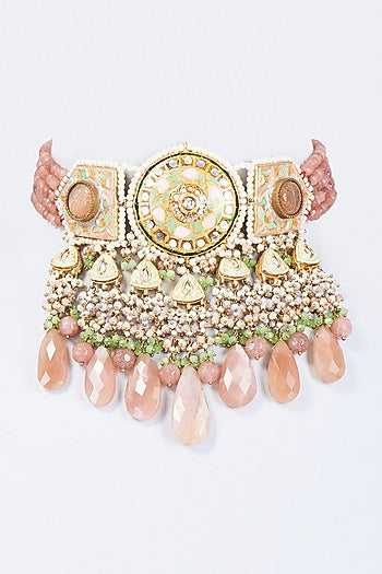 Gold Finish Jade & Moonstone Meenakari Choker Necklace