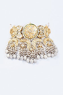 Gold Finish Jade & Moonstone Meenakari Choker Necklace