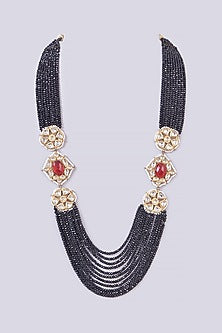 Gold Finish Sapphire Stone Beaded Meenakari Long Necklace