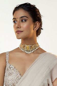 Gold Finish Kundan Polki & Agate Stone Choker Necklace