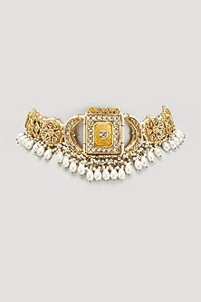 Gold Finish Kundan Polki & Agate Stone Choker Necklace