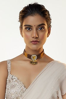Black Rhodium Finish Kundan Polki & Agate Stone Meenakari Choker Necklace