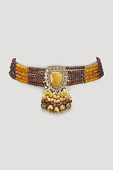 Black Rhodium Finish Kundan Polki & Agate Stone Meenakari Choker Necklace