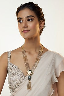 Gold Finish Moissanite Polki Beaded Long Necklace