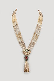 Gold Finish Moissanite Polki Beaded Long Necklace