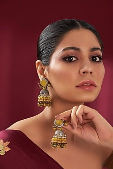 Gold Finish Yellow Aagte & Natural Stone Dangler Earrings