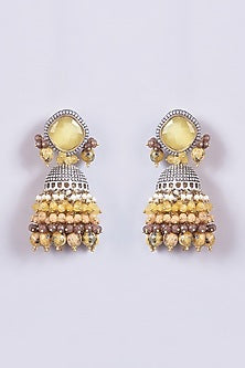 Gold Finish Yellow Aagte & Natural Stone Dangler Earrings