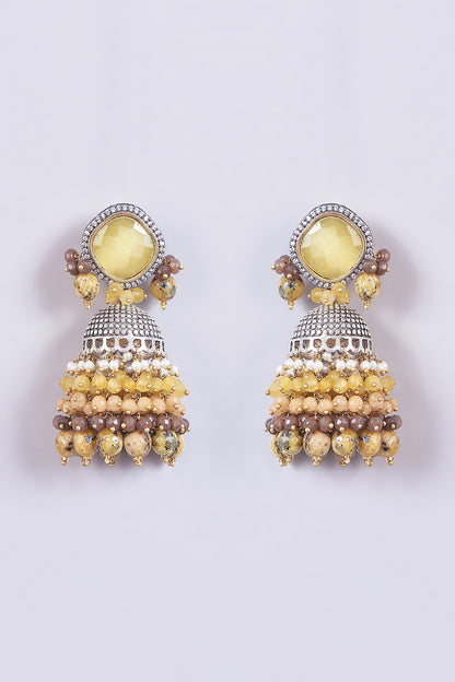 Gold Finish Yellow Aagte & Natural Stone Dangler Earrings