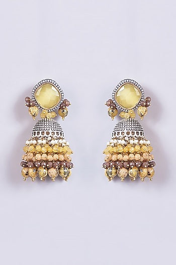 Gold Finish Yellow Aagte & Natural Stone Dangler Earrings
