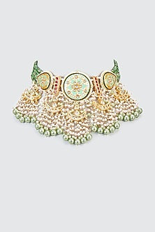Gold Finish Kundan Polki Meenakari Necklace
