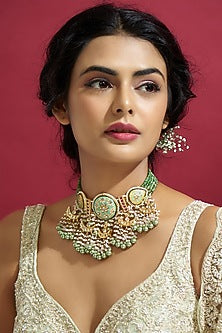 Gold Finish Kundan Polki Meenakari Necklace