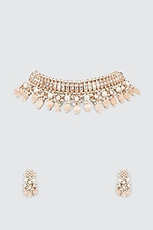 Rose Gold Finish Kundan Polki Choker Necklace Set