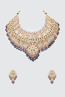 Gold Finish Kundan Polki Meenakari Choker Necklace Set