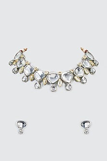 Black Rhodium Finish Kundan Polki Choker Necklace Set