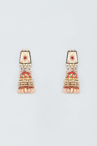 Gold Finish Kundan Polki Meenakari Dangler Earrings