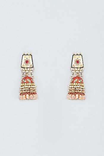 Gold Finish Kundan Polki Meenakari Dangler Earrings
