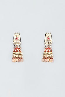 Gold Finish Kundan Polki Meenakari Dangler Earrings