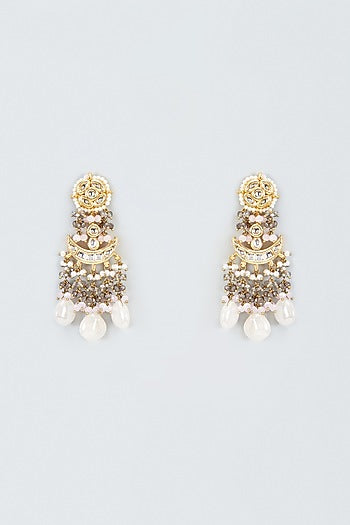Gold Finish Kundan Polki Meenakari Dangler Earrings