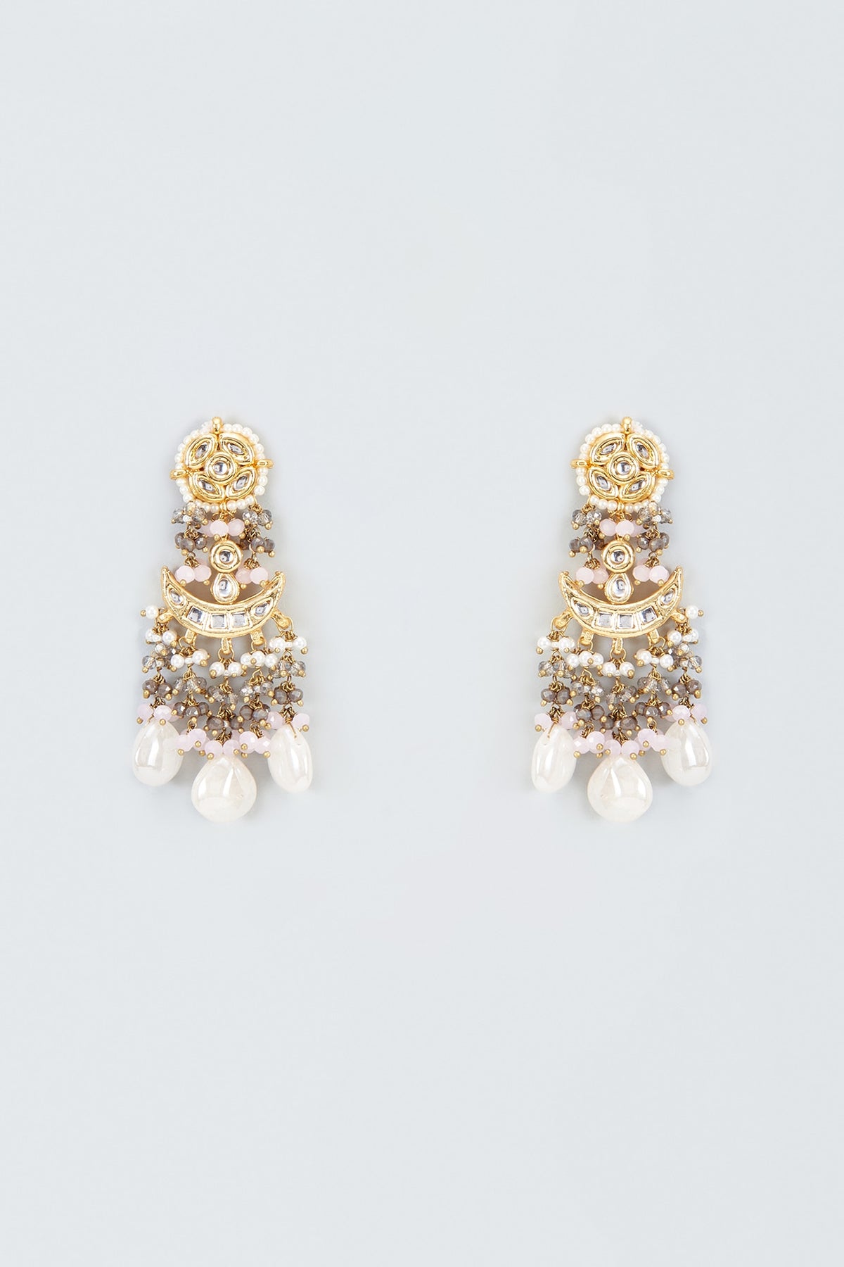 Gold Finish Kundan Polki Meenakari Dangler Earrings