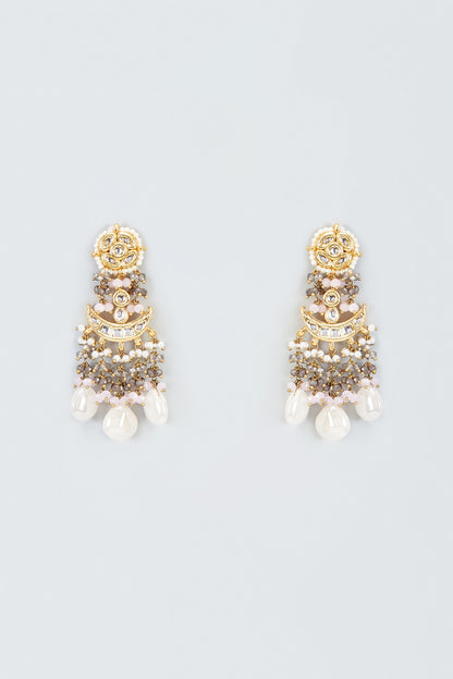 Gold Finish Kundan Polki Meenakari Dangler Earrings