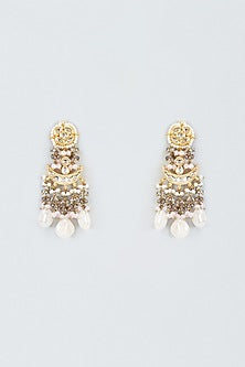 Gold Finish Kundan Polki Meenakari Dangler Earrings