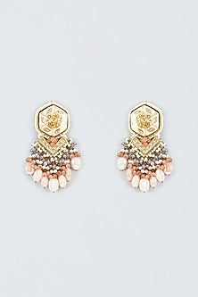 Gold Finish Kundan Polki Meenakari Dangler Earrings